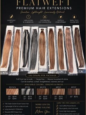 Premium FlatWeft Hair Extensions Variety Of Colors & Lengths 100 grams Bundle